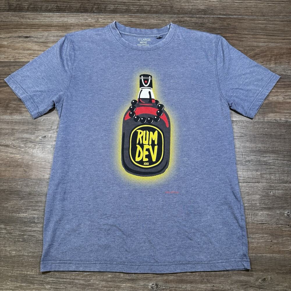 WYO Rum Dev Men’s XL Graphic T-Shirt Blue Heather Funny Drinking India Tee